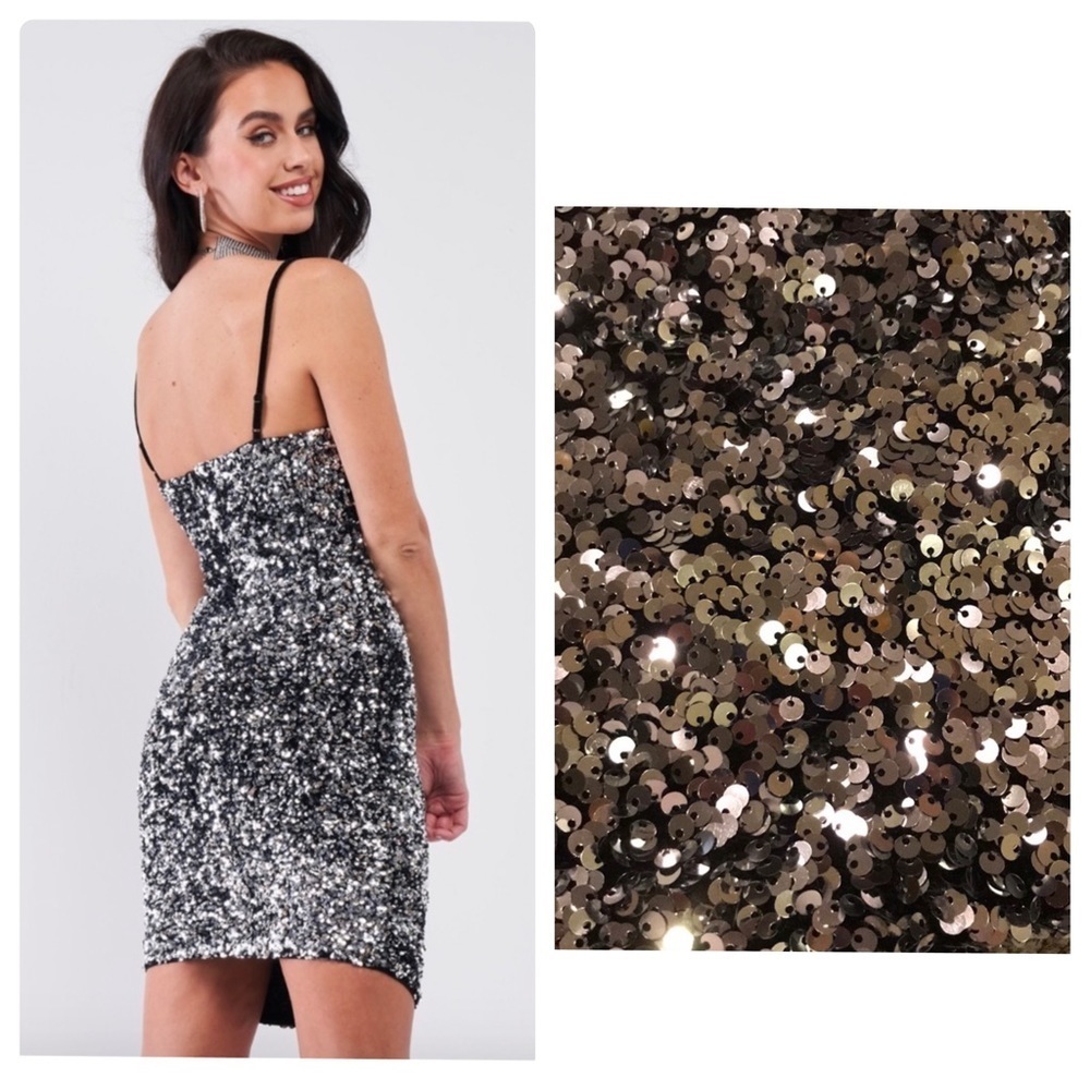 Black Velvet Silver Sequin Bodycon Mini Dress - Picture 3 of 5